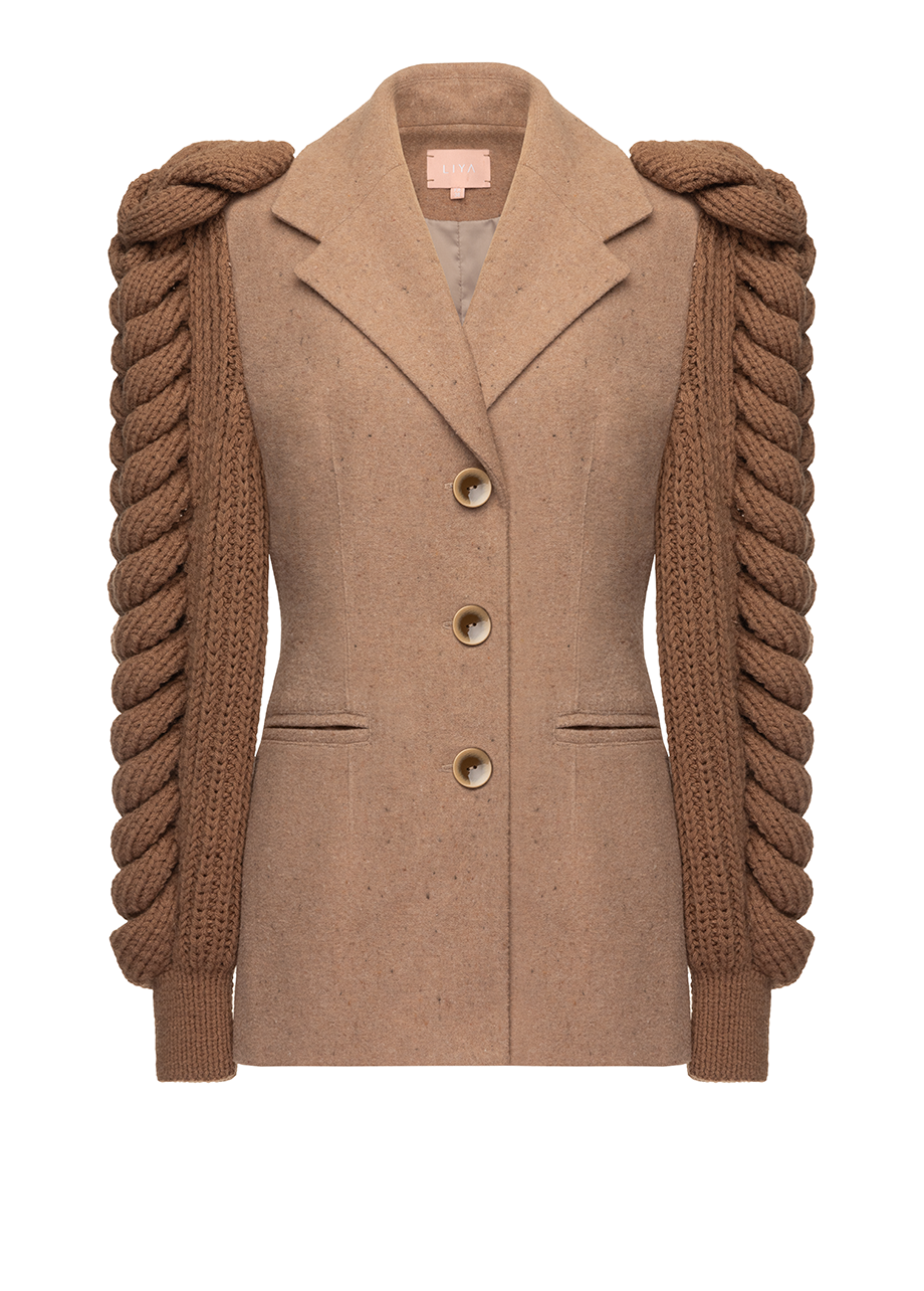 BROWN KNITTED SLEEVES BLAZER