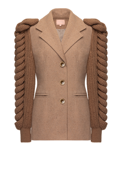 BROWN KNITTED SLEEVES BLAZER