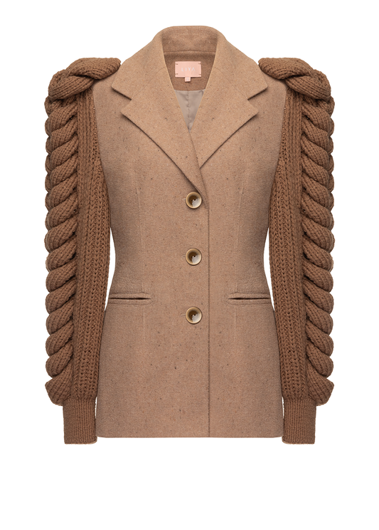 BROWN KNITTED SLEEVES BLAZER
