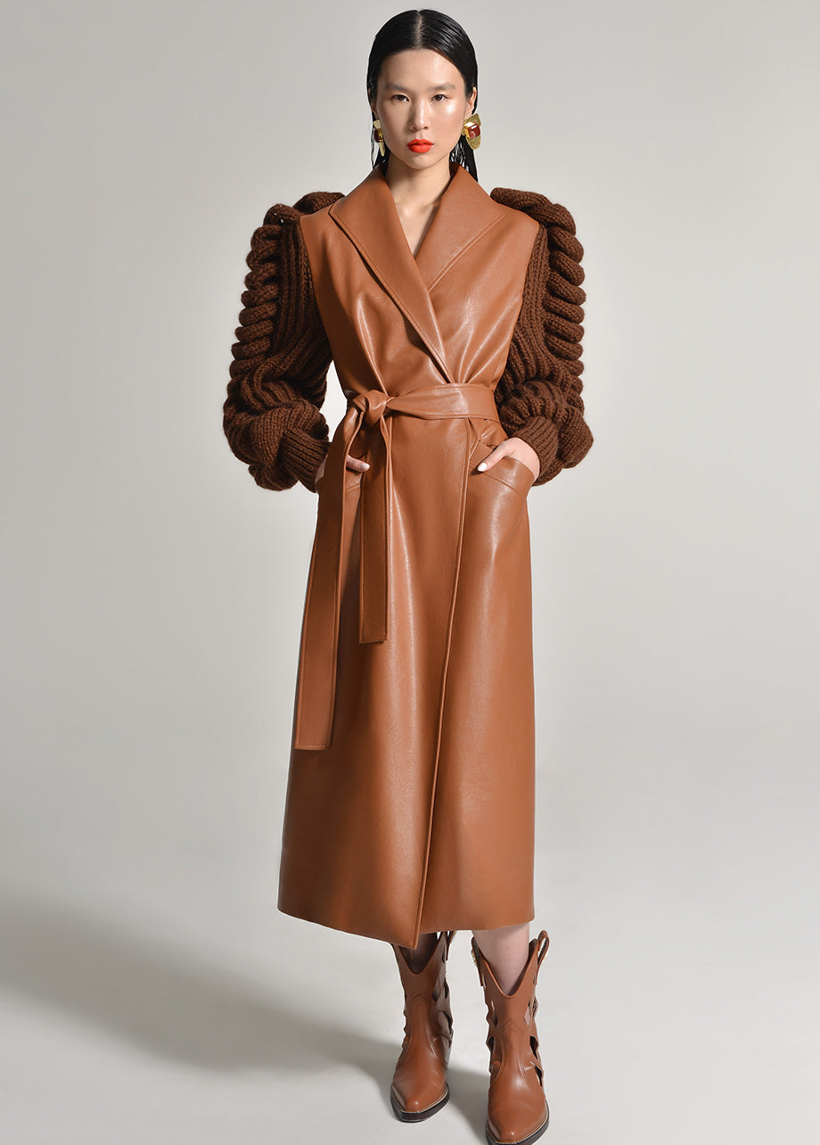 Leather sleeve coat best sale