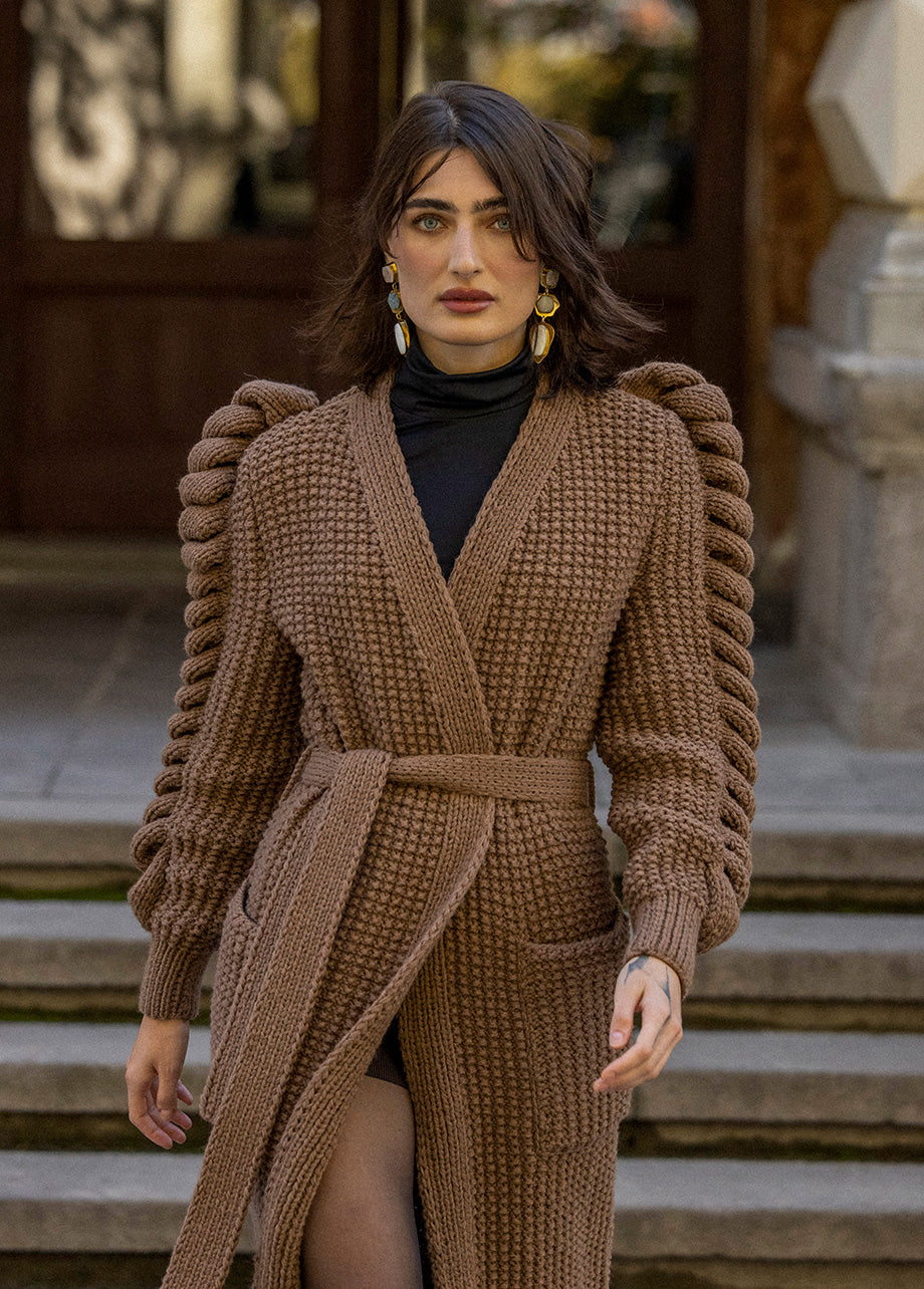 BROWN HAND KNITTED COAT