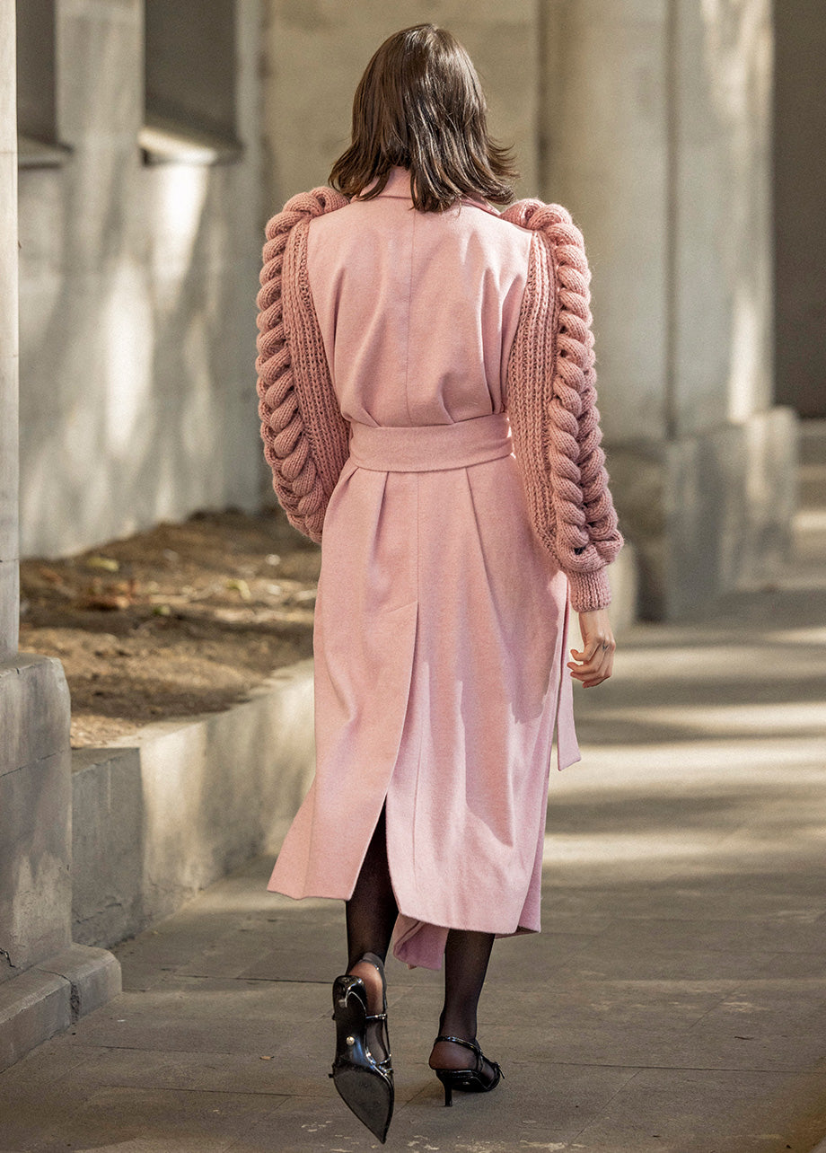 PINK COAT WITH KNITTED SLEEVES