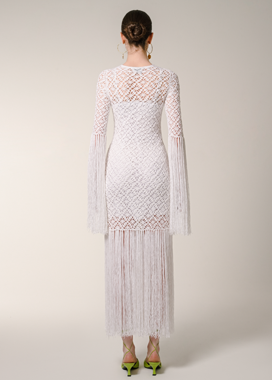 long sleeve white fringe dress WHITE FRINGE DRESS | CULT MIA