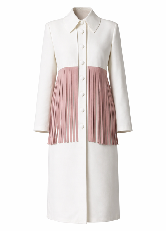 BLUSH FRINGE TRENCH-DRESS