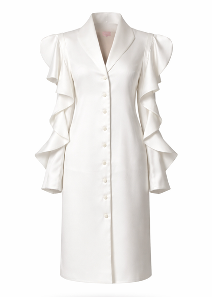 IVORY RUFFLE-SLEEVE DRESS