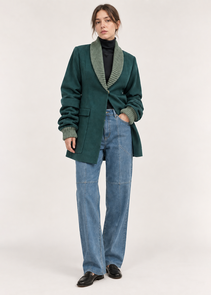 TEAL KNIT COLLAR COAT