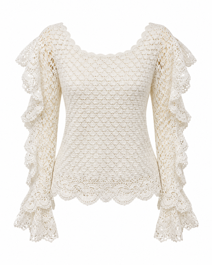 IVORY CROCHET RUFFLE TOP