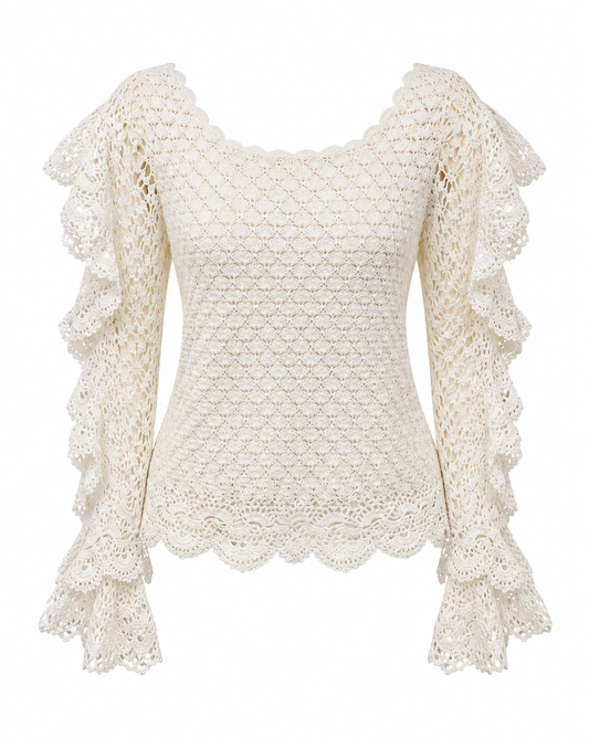 IVORY CROCHET RUFFLE TOP