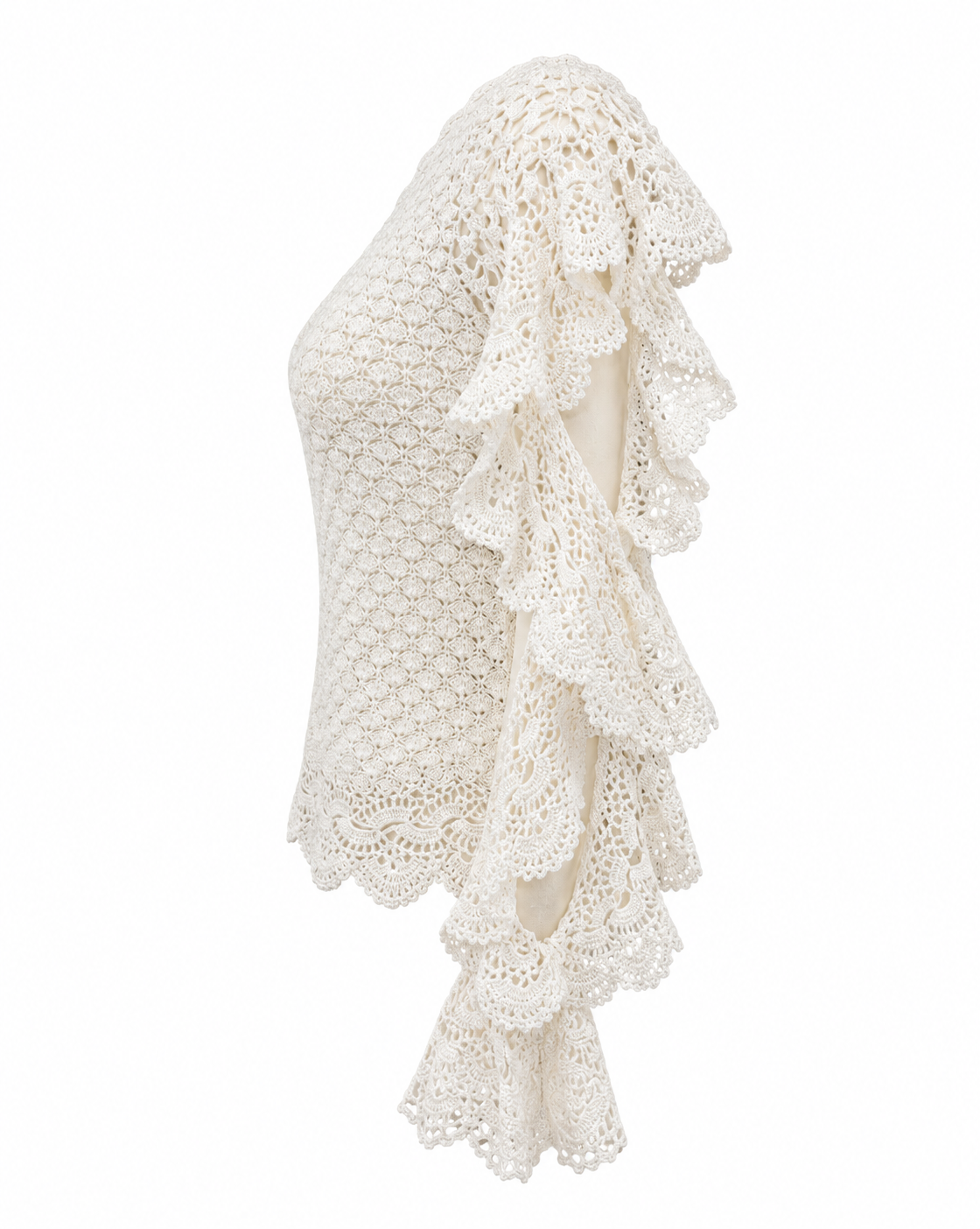 IVORY CROCHET RUFFLE TOP
