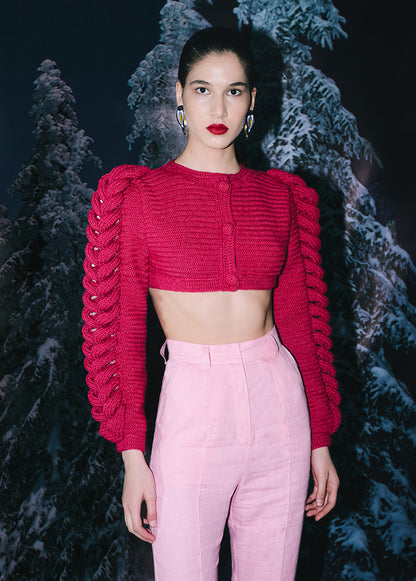 CROPPED KNITTED BERRY JACKET