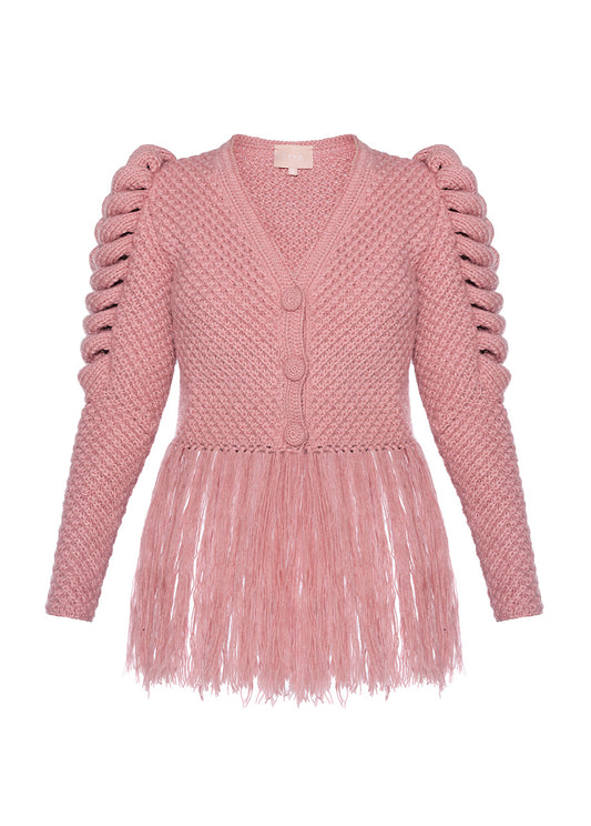 PINK CARDIGAN WITH FRINGES