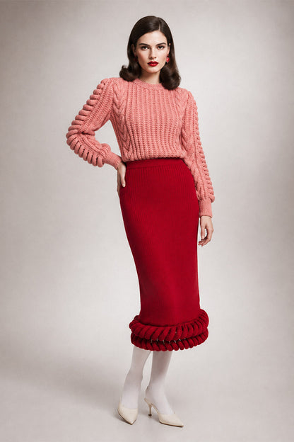 RED BRAIDED SKIRT