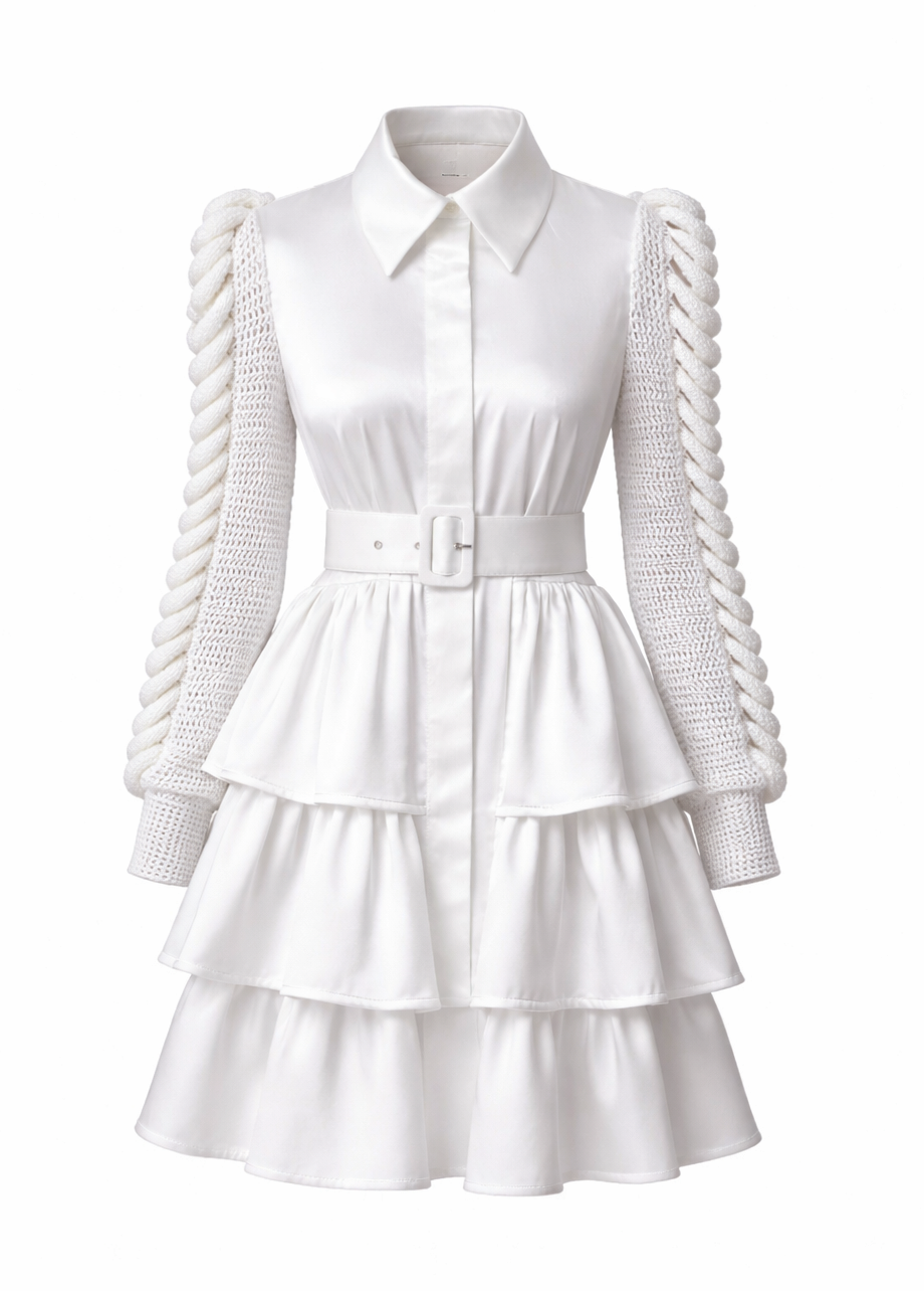 IVORY STATEMENT SLEEVE DRESS