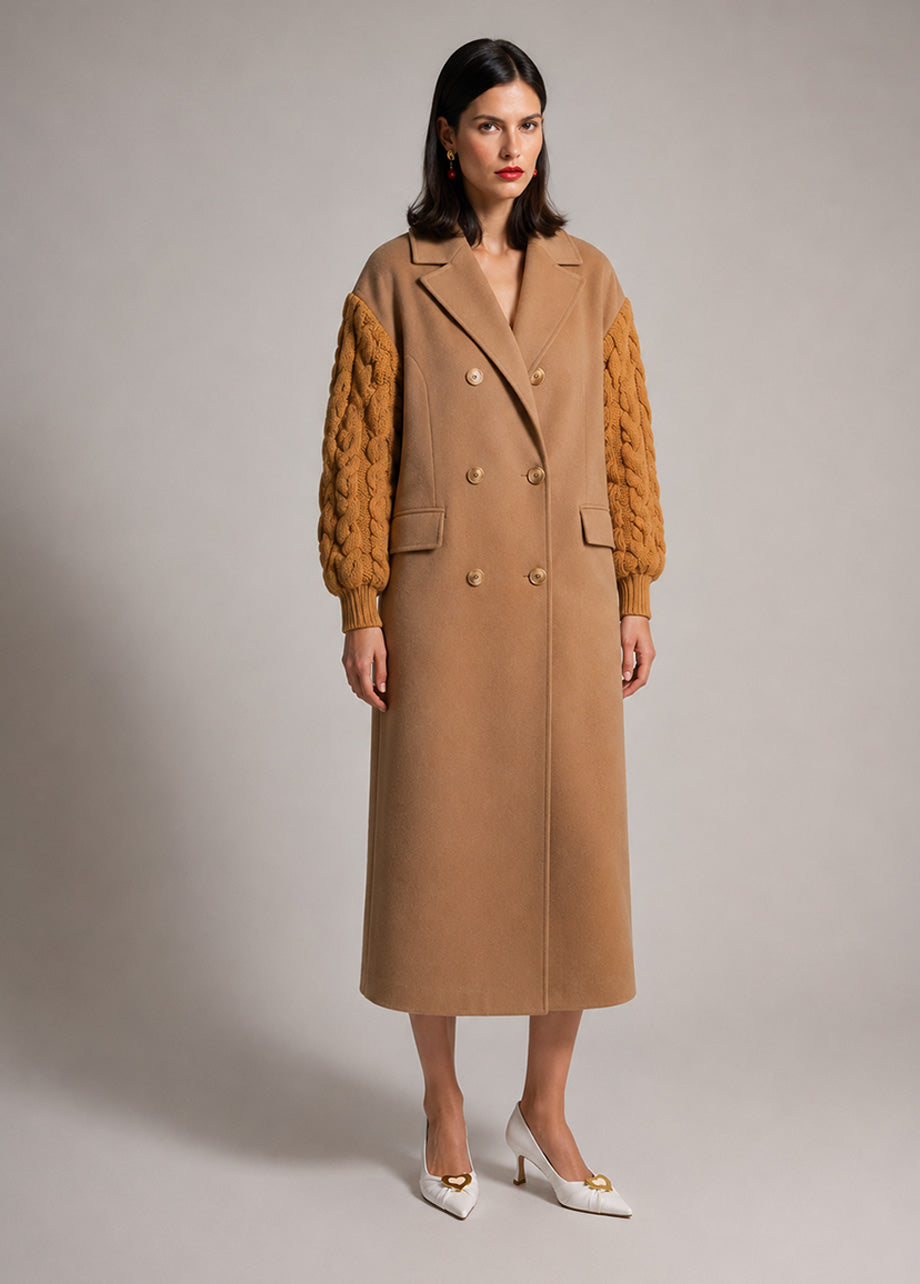CAMEL KNIT-SLEEVE COAT