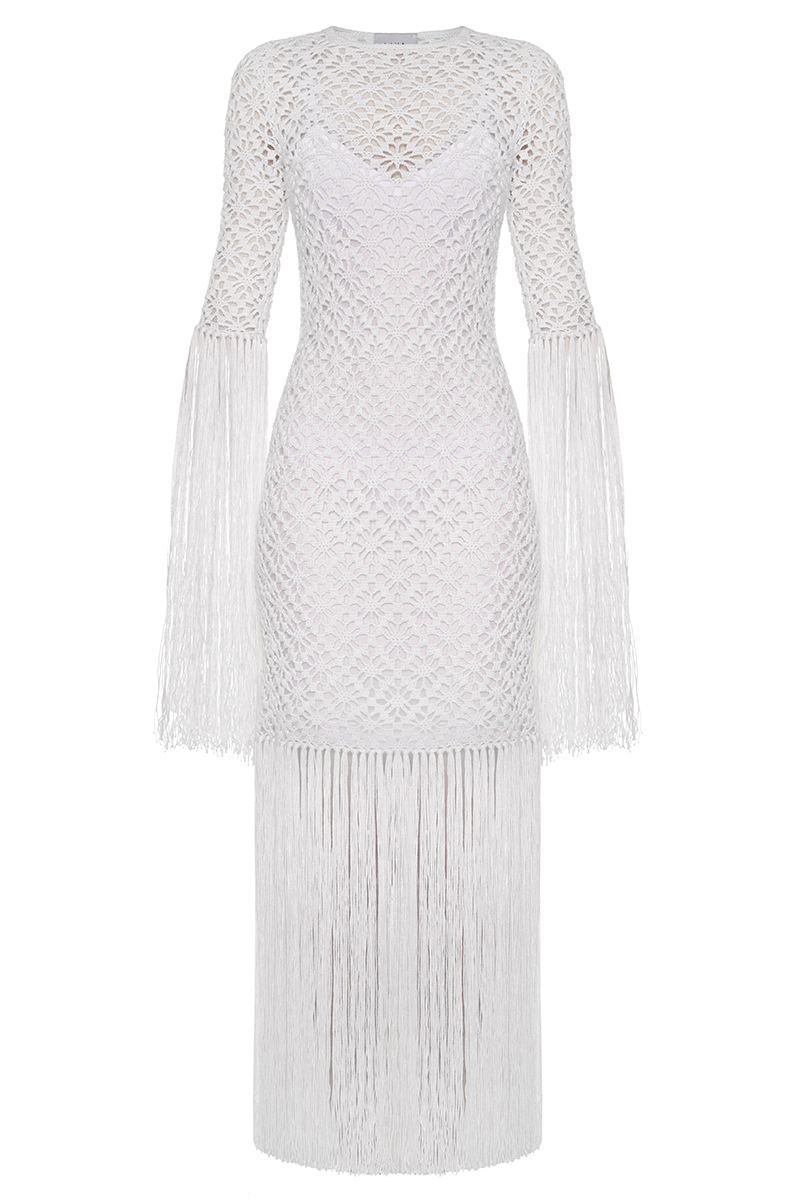 White long dress with fringes FR 46 White long dress with fringes FR 46