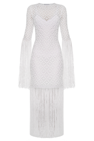 white fringe dress long sleeve Bella and Bloom Boutique