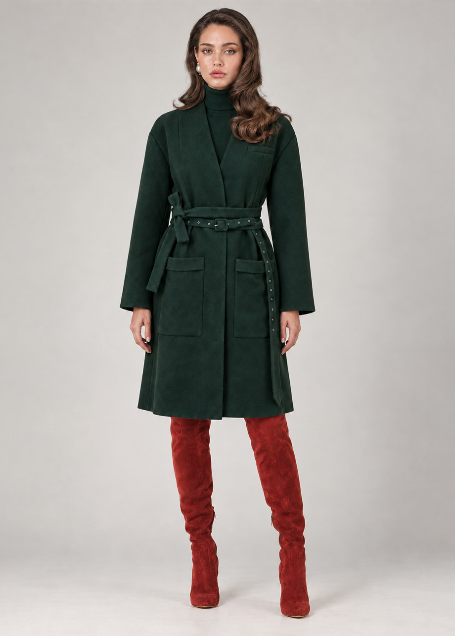 FOREST GREEN BELTED COAT