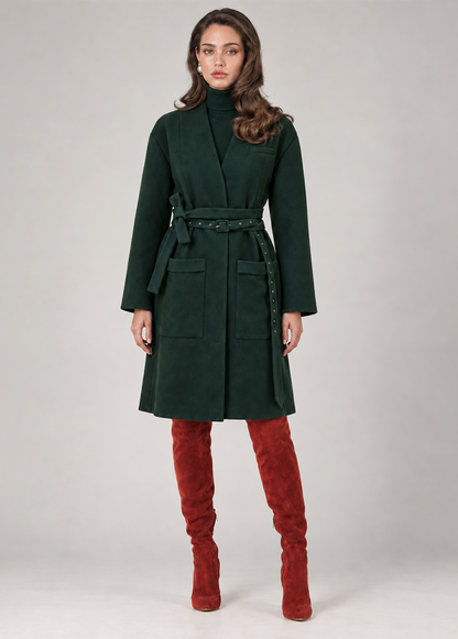 FOREST GREEN BELTED COAT