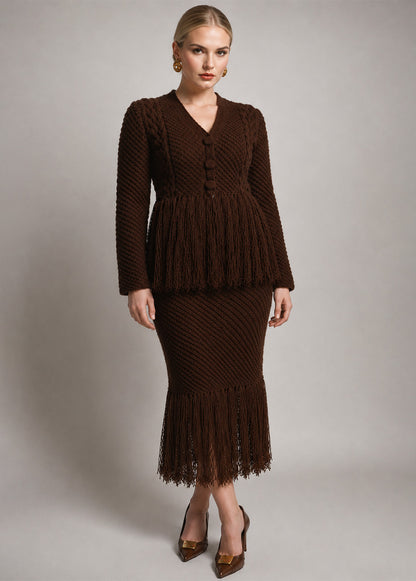 BROWN SKIRT WITH FRINGES