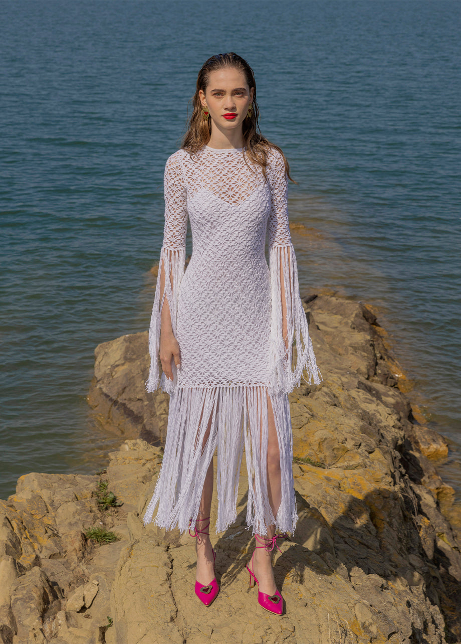 White long dress with fringes FR 46 White long dress with fringes FR 46