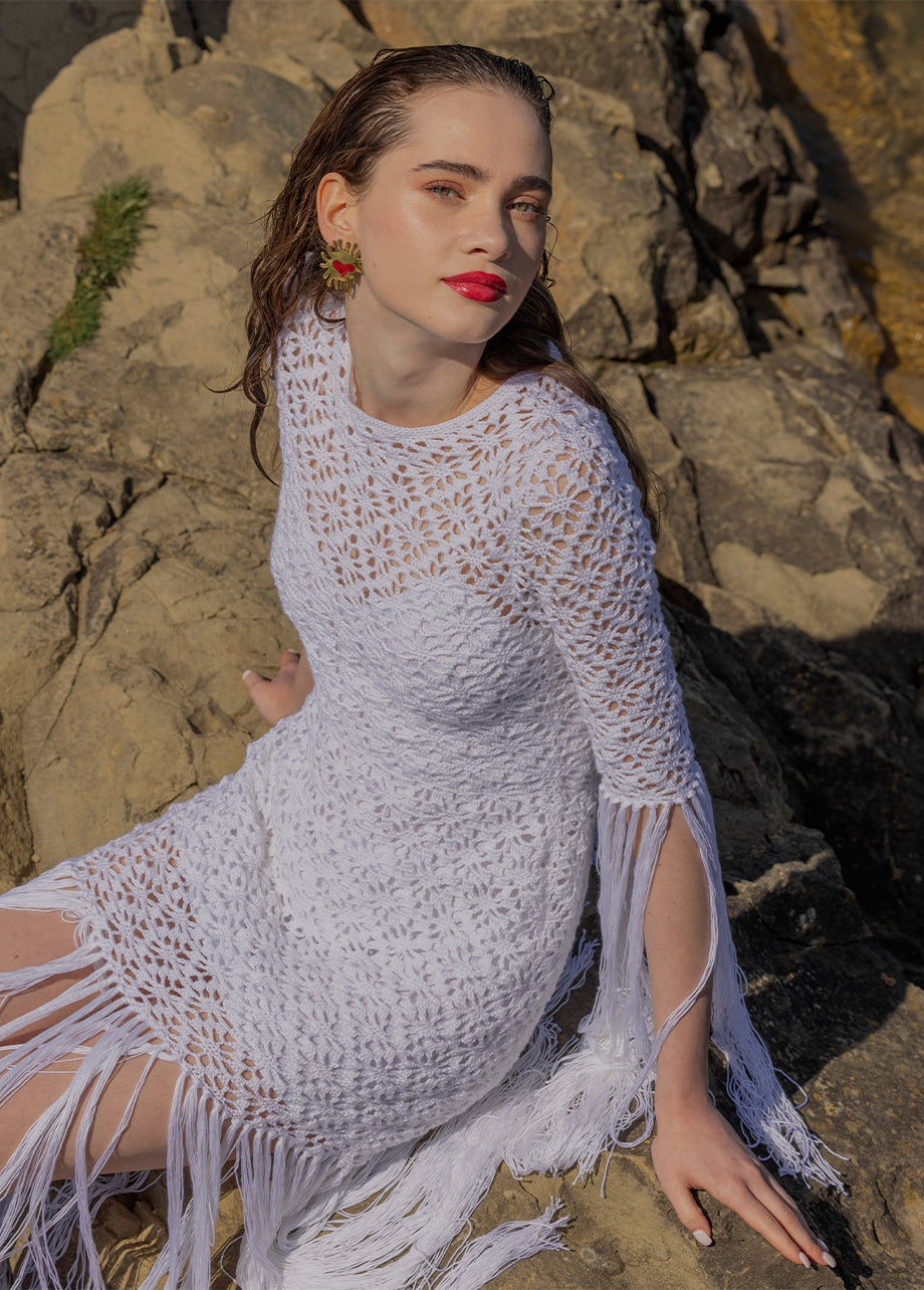 White long dress with fringes FR 46 - XXL White long dress with fringes FR 46 - XXL