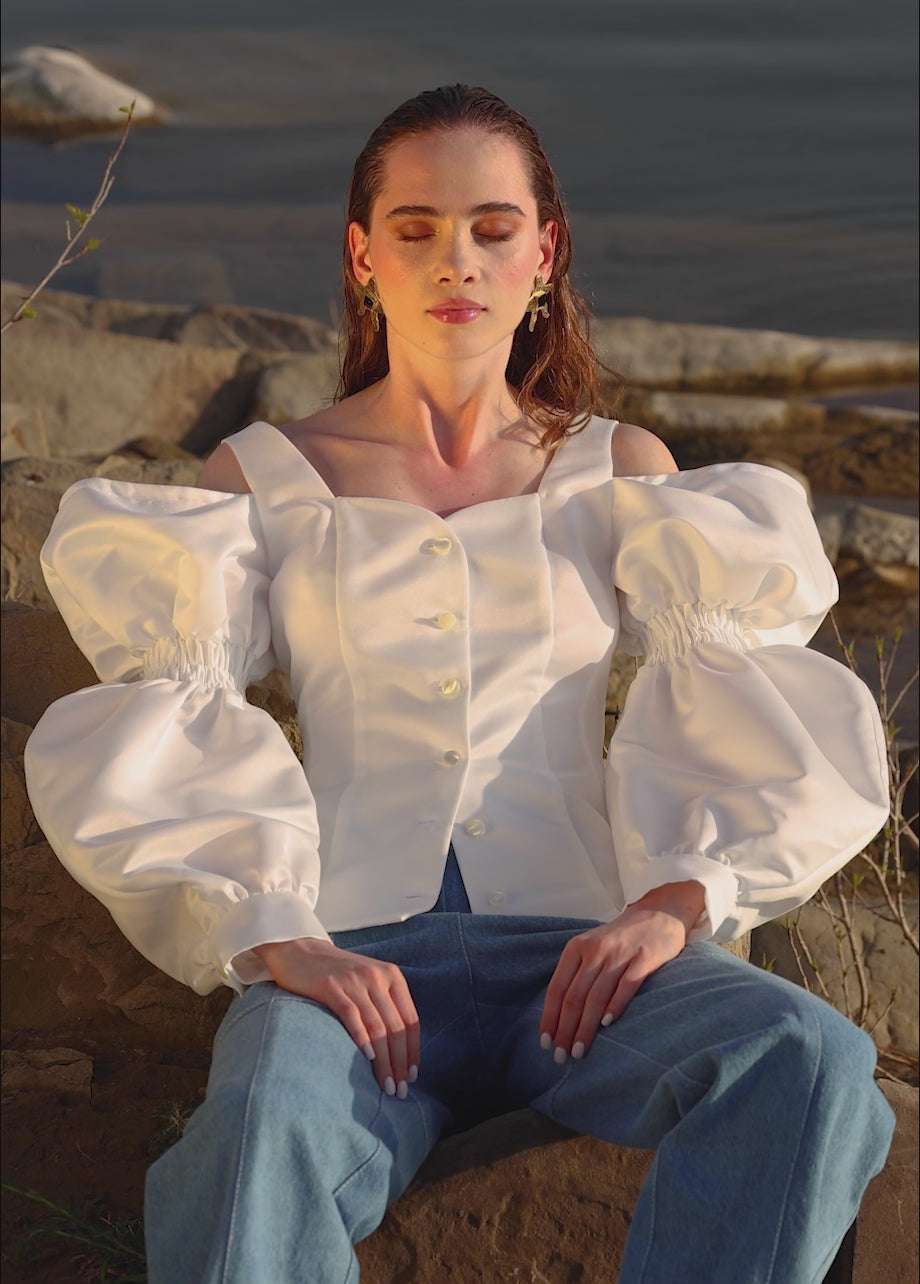 White shirt frill sleeves hotsell