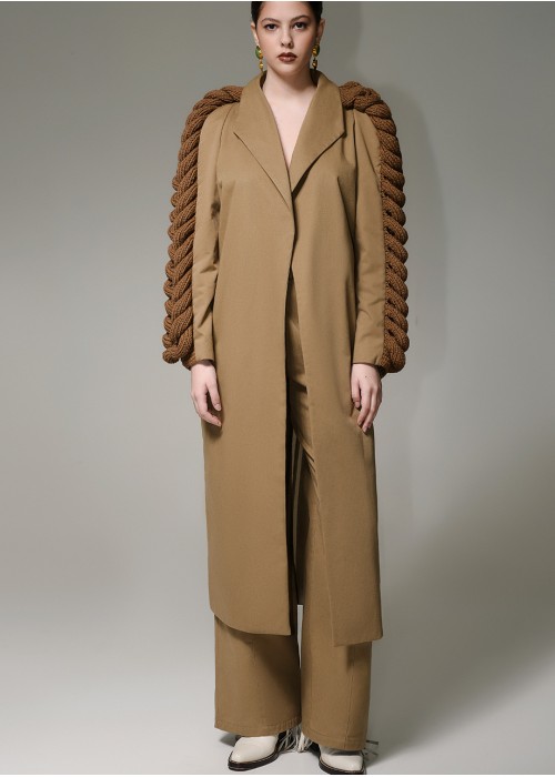 PECAN KNITTED SLEEVES TRENCH