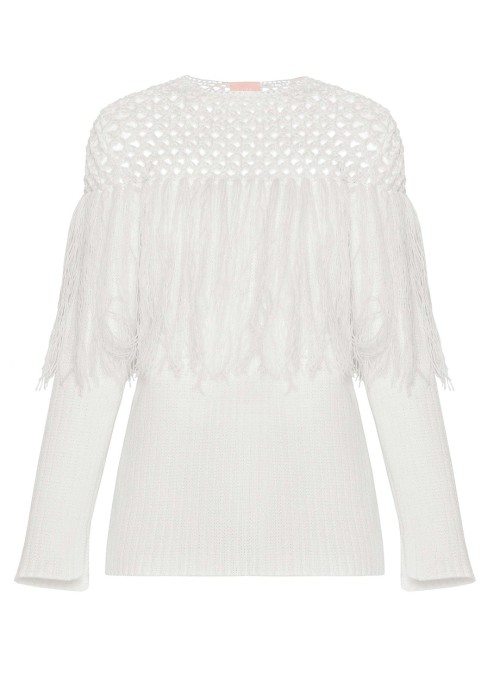 KNITTED SWEATER WITH FRINGES 