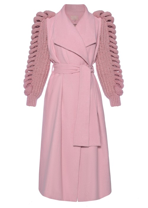 PINK COAT WITH KNITTED SLEEVES