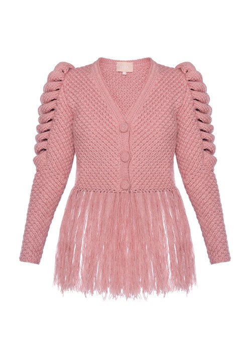 PINK CARDIGAN WITH FRINGES