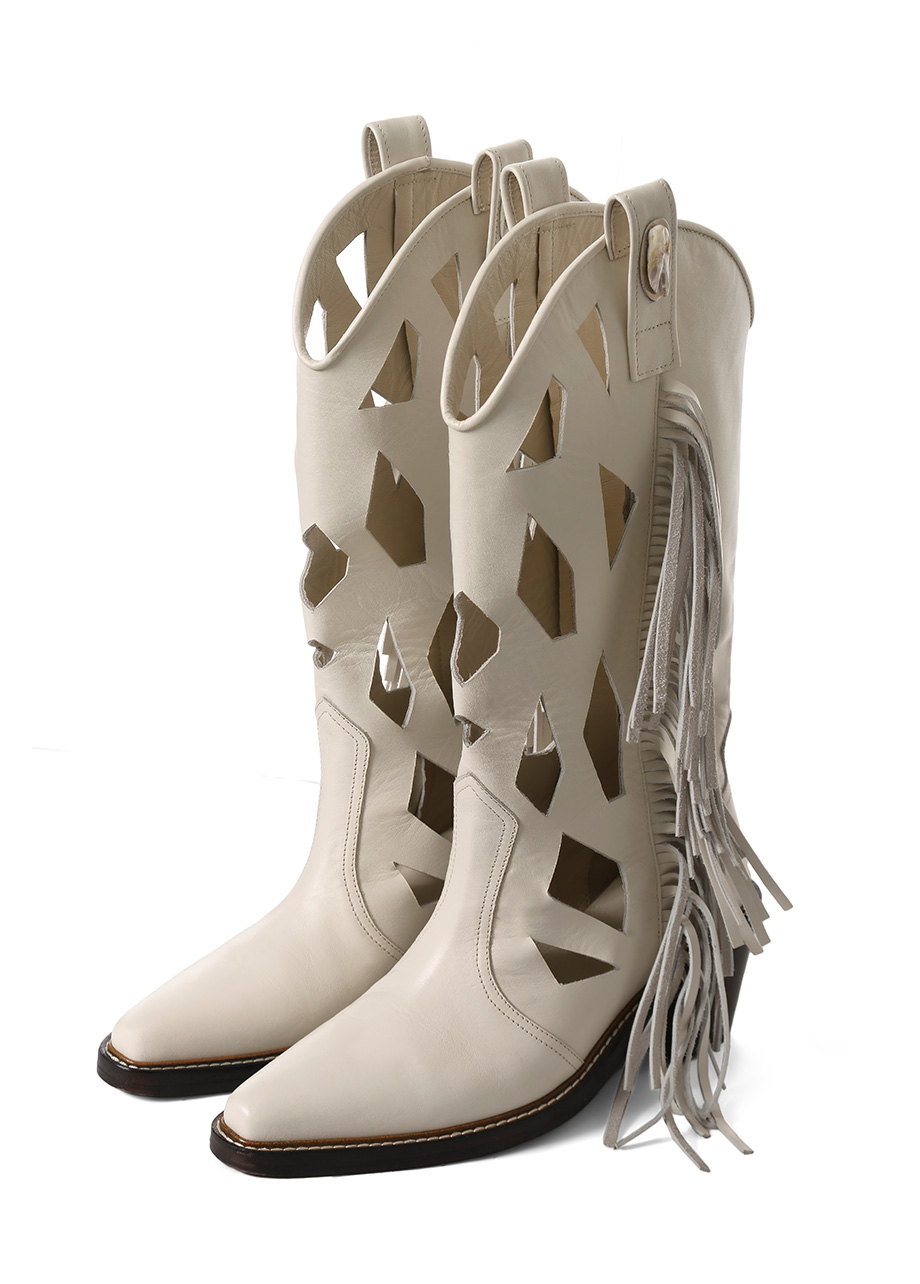 COWGIRL JEWELED OFF-WHITE BOOTS